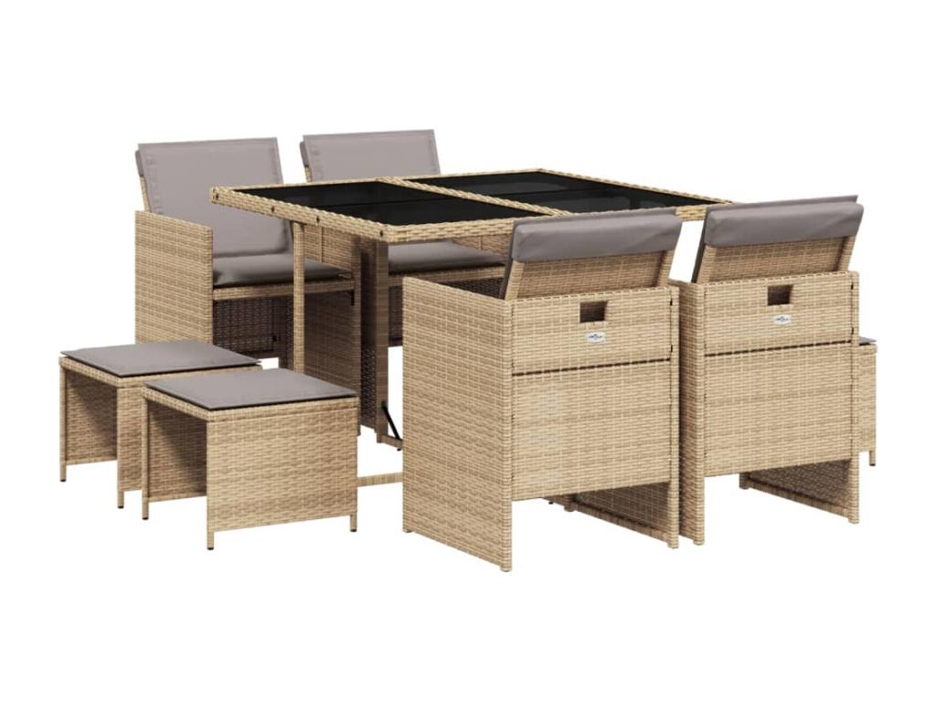 9-piece garden dining set and cushions, meDomopure beige DEOG18373