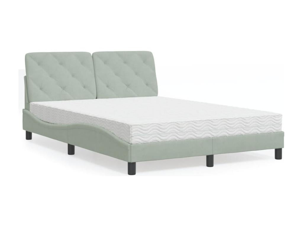 Bed with light grey mattress 140x200 cm velvet TDIO01390