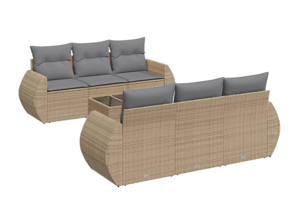 Garden furniture set with cushions, 7 pieces, beige woven resin KBMZ08102