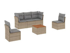 Garden furniture set with cushions, 6 pieces, beige woven resin XMSM30463