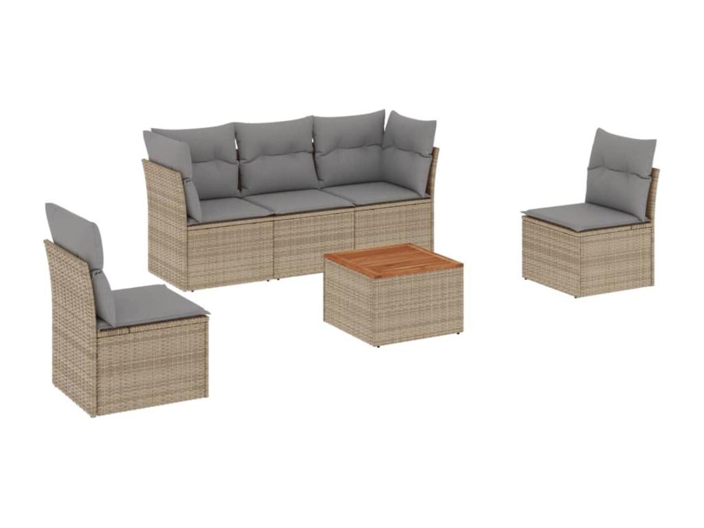 Garden furniture set with cushions, 6 pieces, beige woven resin XMSM30463