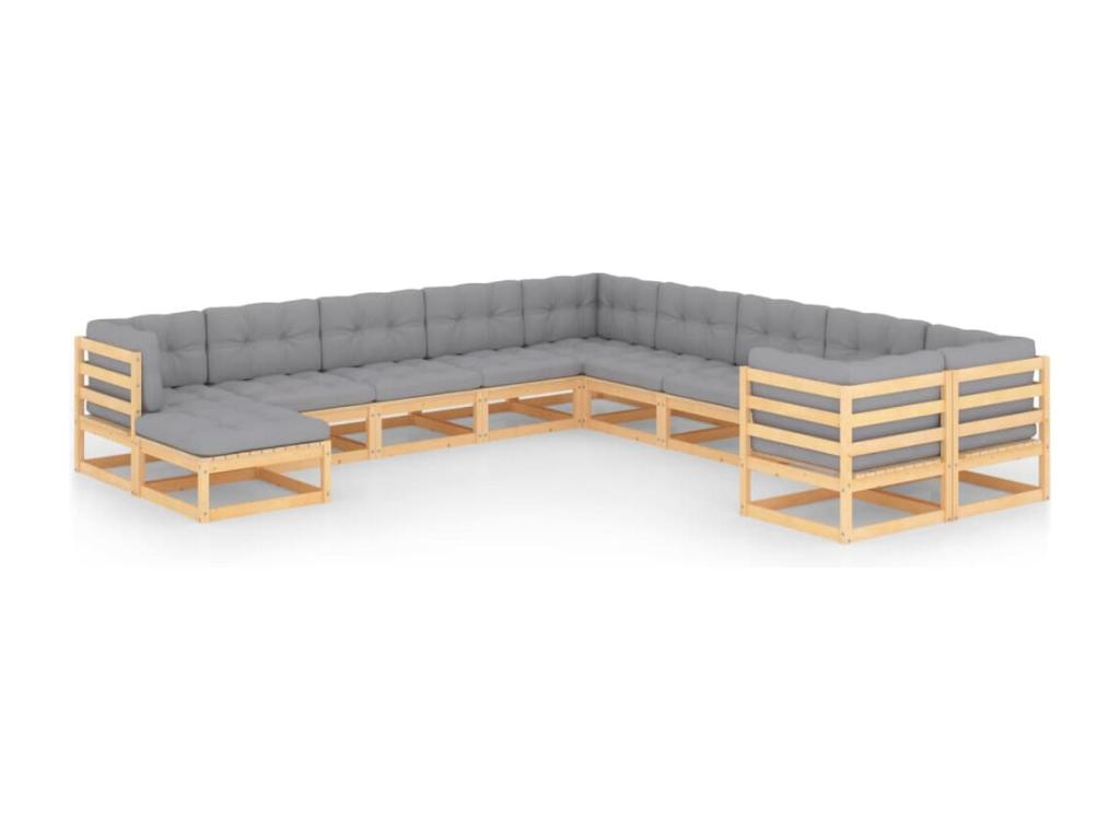 11-piece garden furniture set with cushions, solid pine wood, VUIM57631