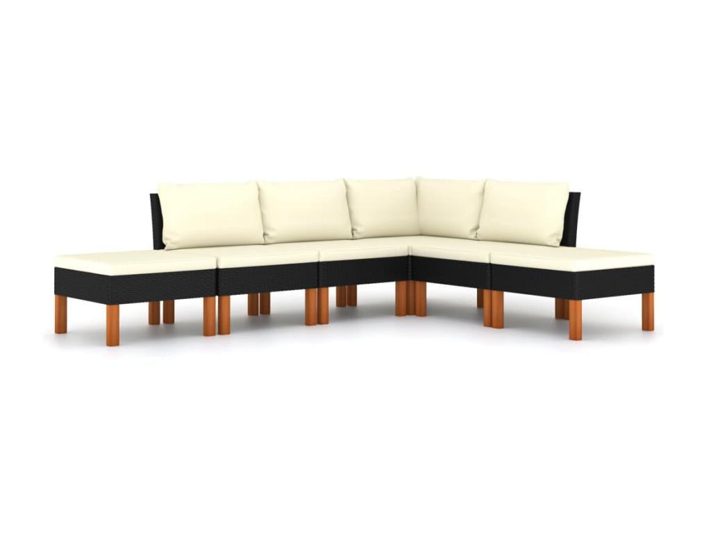 6-piece garden furniture set with cushions, black wicker resin, 53 TFZR93470