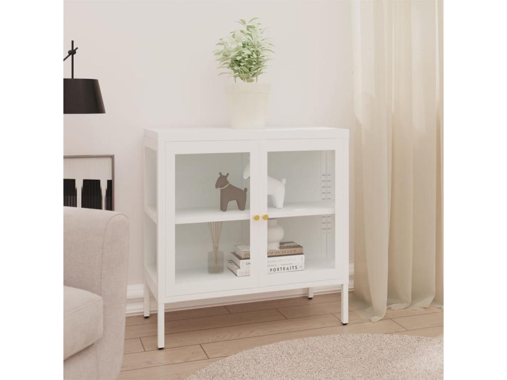 White Buffet 70x35x70 cm Steel and Glass NQJH72144