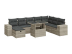 9-piece garden furniture set with light grey cushions, woven resin JBNH87497