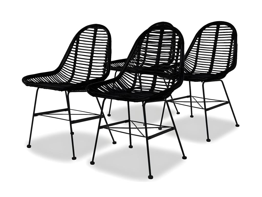 Dining chairs, set of 4, black natural rattan HPVG68903