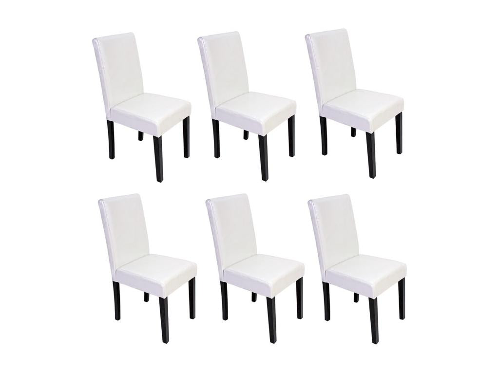 Domopure dining chair, set of 6, white bonded leather, dark legs EEIF72532