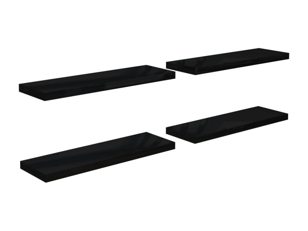 Floating wall shelf, 4 pcs, glossy black, 80x23.5x3.8 cm, MDF, IYTF50492