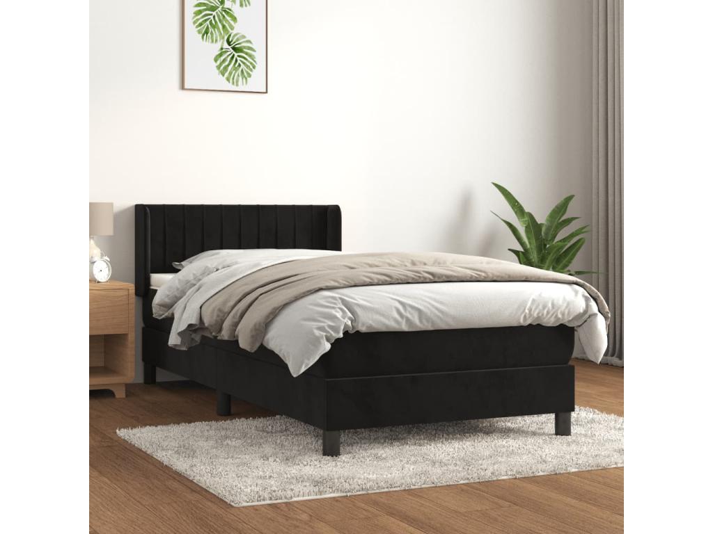 Upholstered bed base with mattress, black, 90x190 cm, velvet, HTFB02808