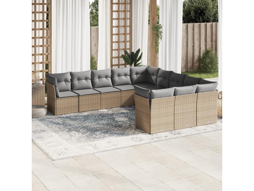 11-piece garden furniture set with beige resin wicker cushions DBOU74829