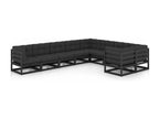 9-piece garden furniture set with cushions, black solid pine wood OKNI64921