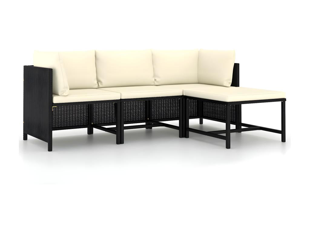 4-piece garden sofa set with cushions, black wicker resin, GXIE69215