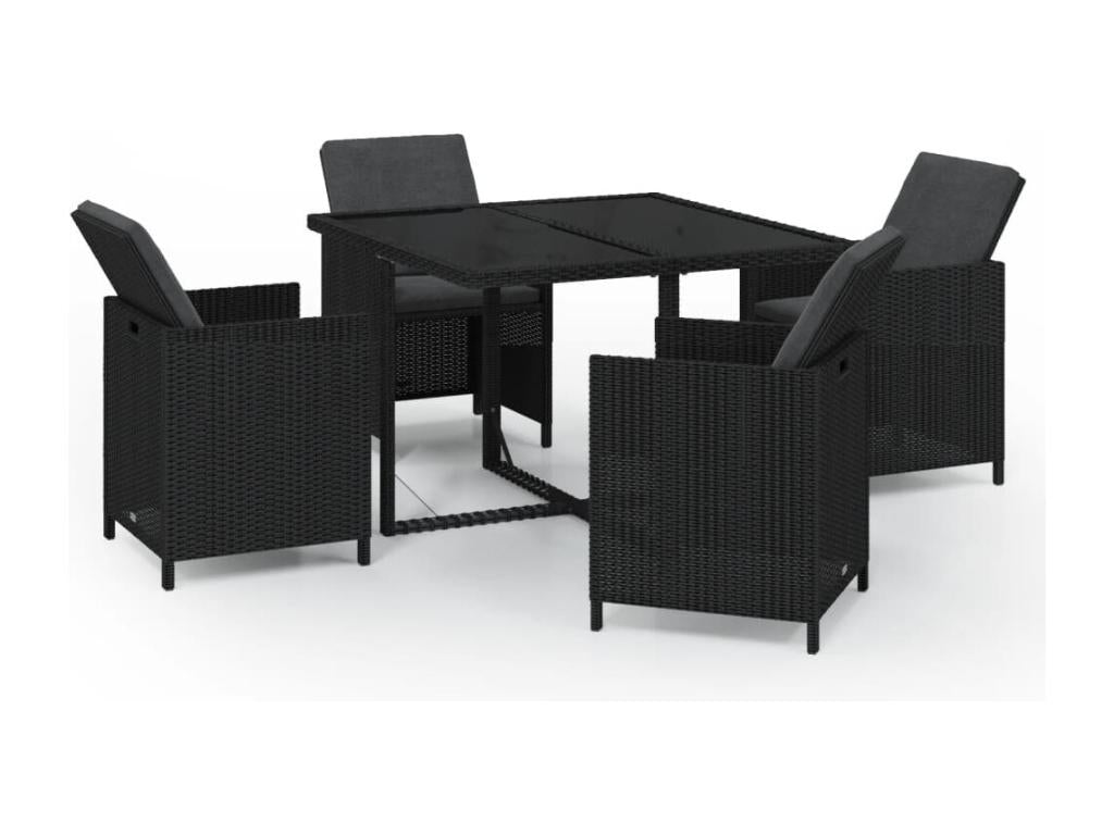 5-Piece Garden Dining Set and Cushions, Black Wicker Resin, XLUB15589