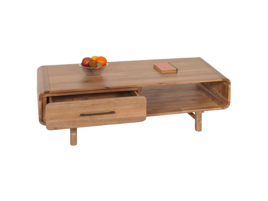 Decohaute-M47 coffee table, living room table, side table, lounge table with drawer, solid wood, stained finish, 44x125x60cm, 25kg, YKMU72980