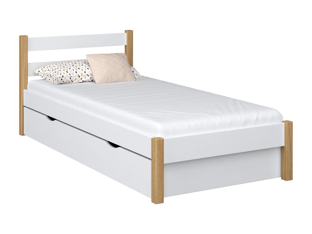 Single wooden bed - with drawer N01 White / Natural Oak 100x180 NMLZ54480