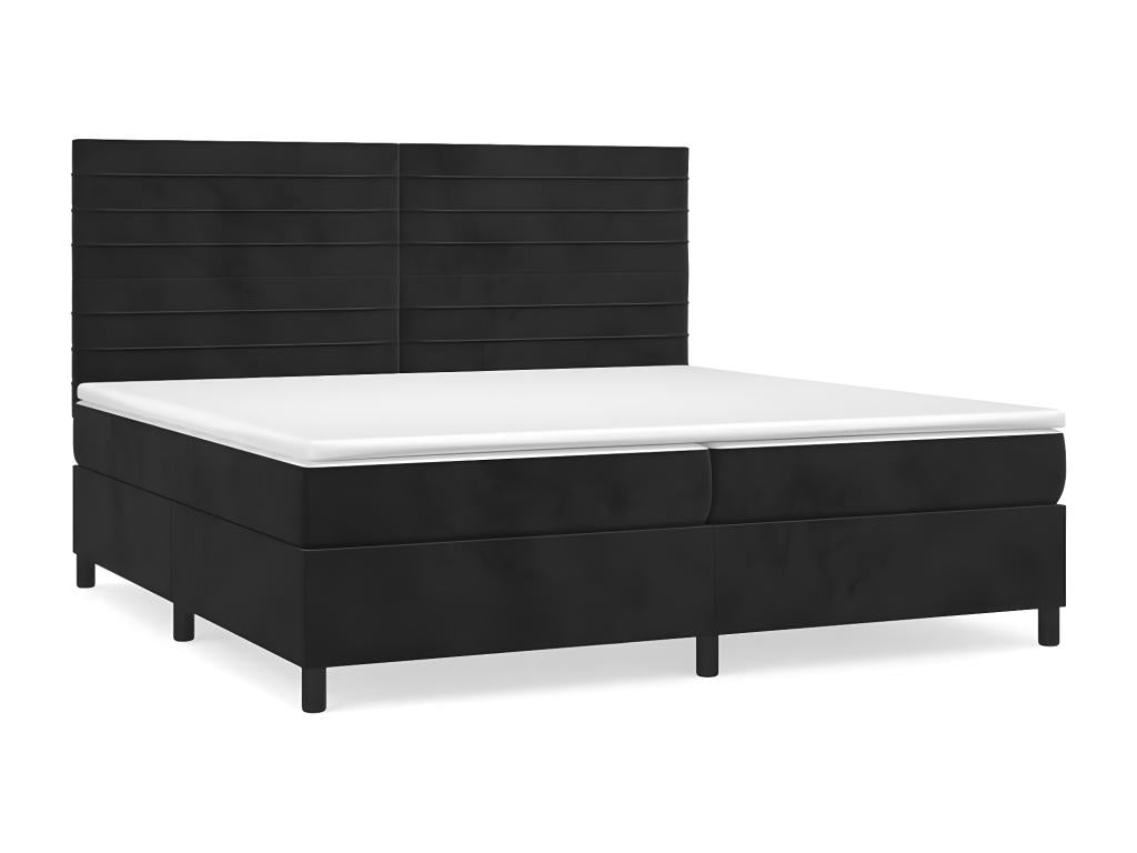 Upholstered bed base and mattress, black, 200x200 cm, velvet, 5 QCGF17703