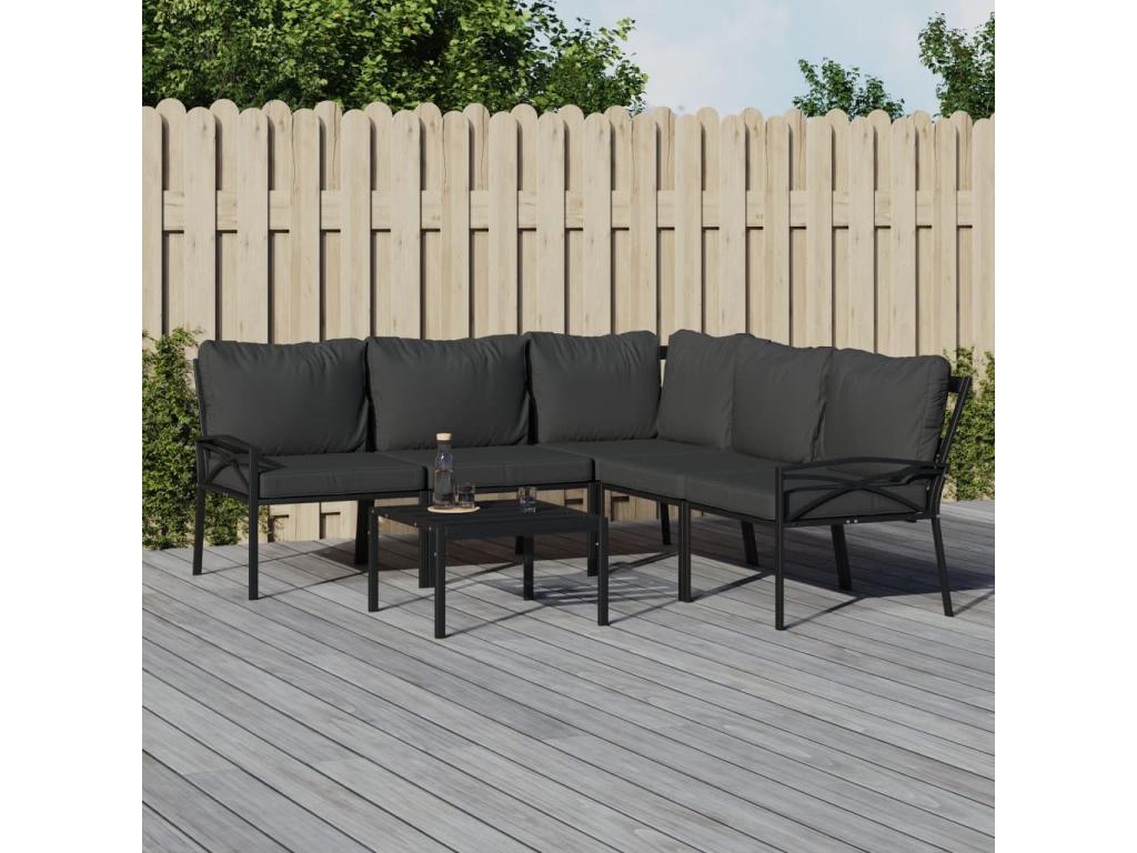 6-piece garden furniture set with steel grey cushions AUGJ85570