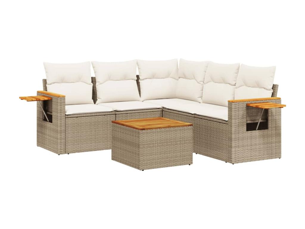 Garden furniture set with cushions, 6 pieces, beige woven resin, NCHH88415