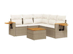 Garden furniture set with cushions, 6 pieces, beige woven resin, NCHH88415