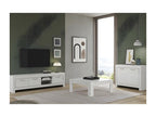 Decohaute - High Gloss White Lacquered Living Room Set TV Stand 2-Door Sideboard Square Coffee Table JDRR00409