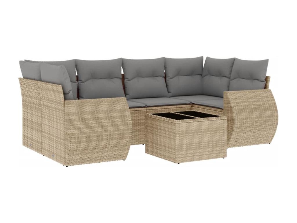 7-piece garden furniture set with cushions, beige woven resin XWDW78541