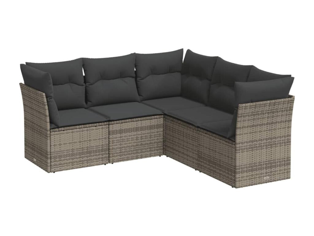 5-piece garden furniture set with grey resin wicker cushions PGIW94899