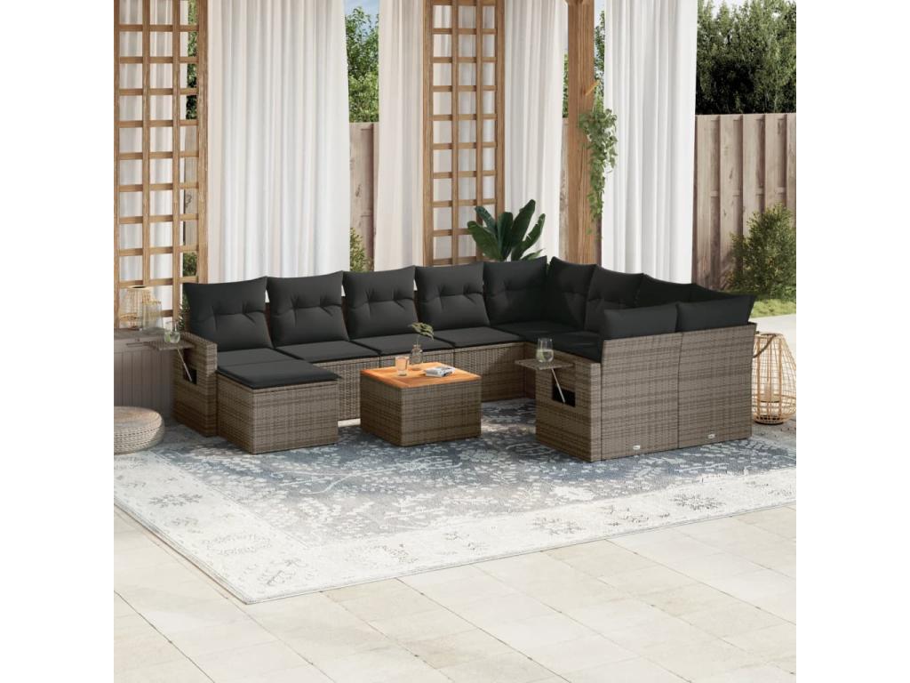 11-piece garden furniture set with grey resin wicker cushions TYPR44501