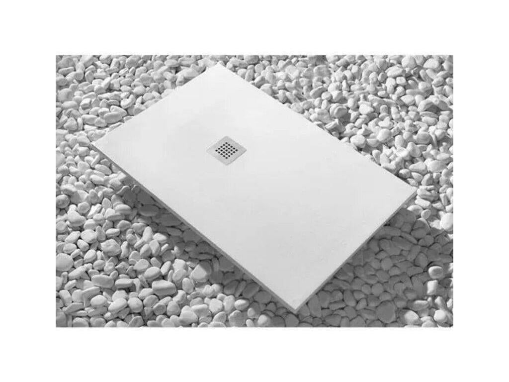 72x125 Domopure Extra Thin Marmoresin White Shower Tray with Free Drain NRBB45031