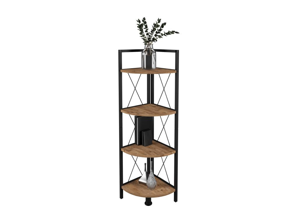 Domopure Wood and Metal Corner Shelf Storage Stand Bookcase Decorative Bookshelf Freestanding Insasi 4 Honey Oak FNUL66587