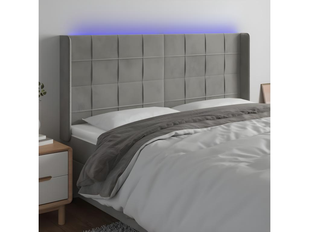 Light Grey LED Headboard 203x16x118-128 Velvet HAUE38373