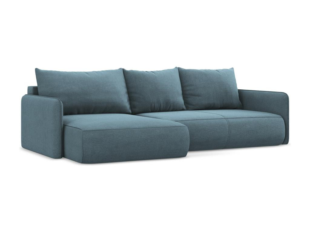 Decohaute BGLJ55256 Left-hand corner sofa bed in textured fabric - light blue
