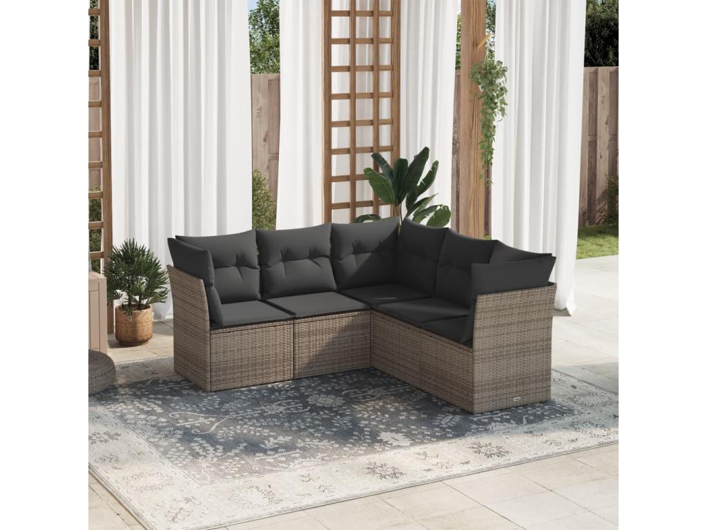 5-piece garden furniture set with grey resin wicker cushions PGIW94899
