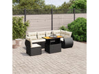 7-piece garden furniture set with cushions, black woven resin WAFN72803