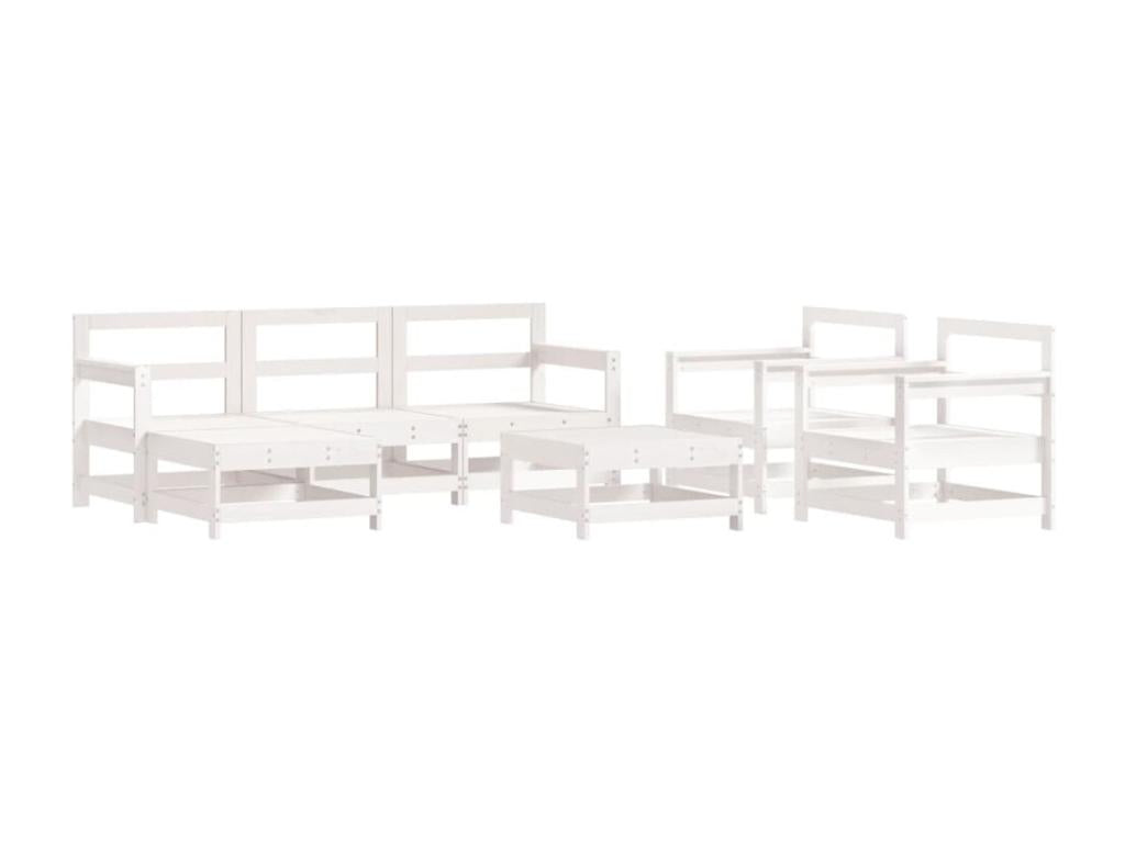 7-piece garden furniture set with cushions, white, solid wood BRTD17454