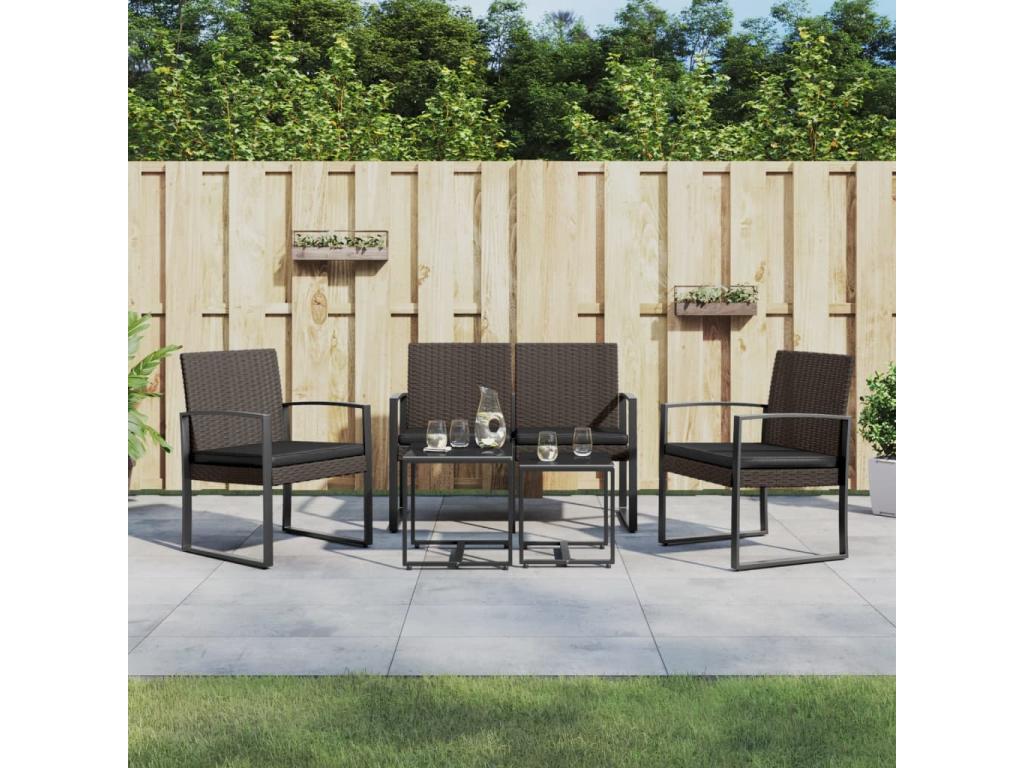 5-piece garden dining set and cushions, brown rattan PP KGQJ38196
