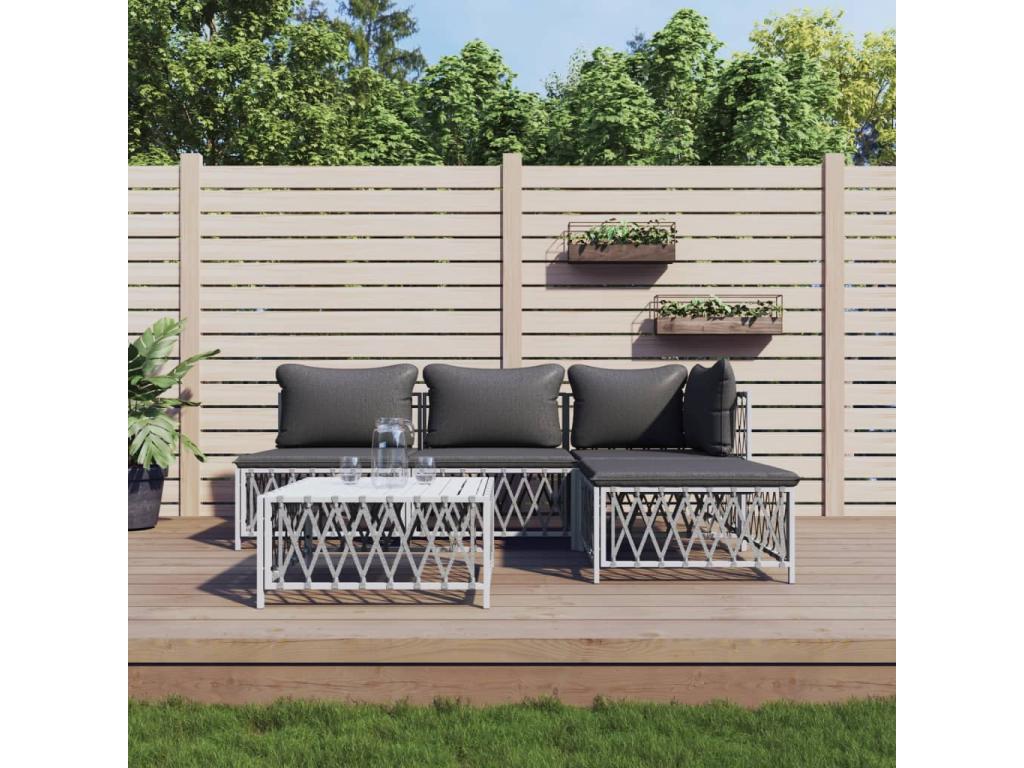 Garden furniture set with cushions, 5 pieces, white steel, NMLV10919