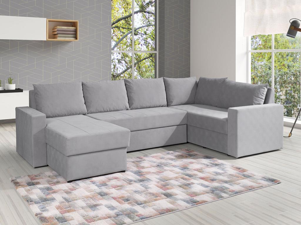 Domopure 144 Grey Corner Sofa with Sleeping Function and Bedding Box, 300x188x89cm PURS88404