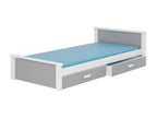 Children's bed in white and light grey pine wood, 90x200cm, with 2 storage drawers, Decohaute AQYW06570
