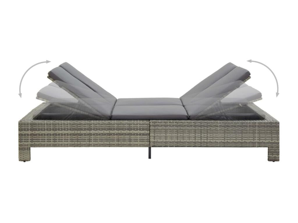 2-seater sun lounger with cushion, Grey, Woven Resin DGCO66300