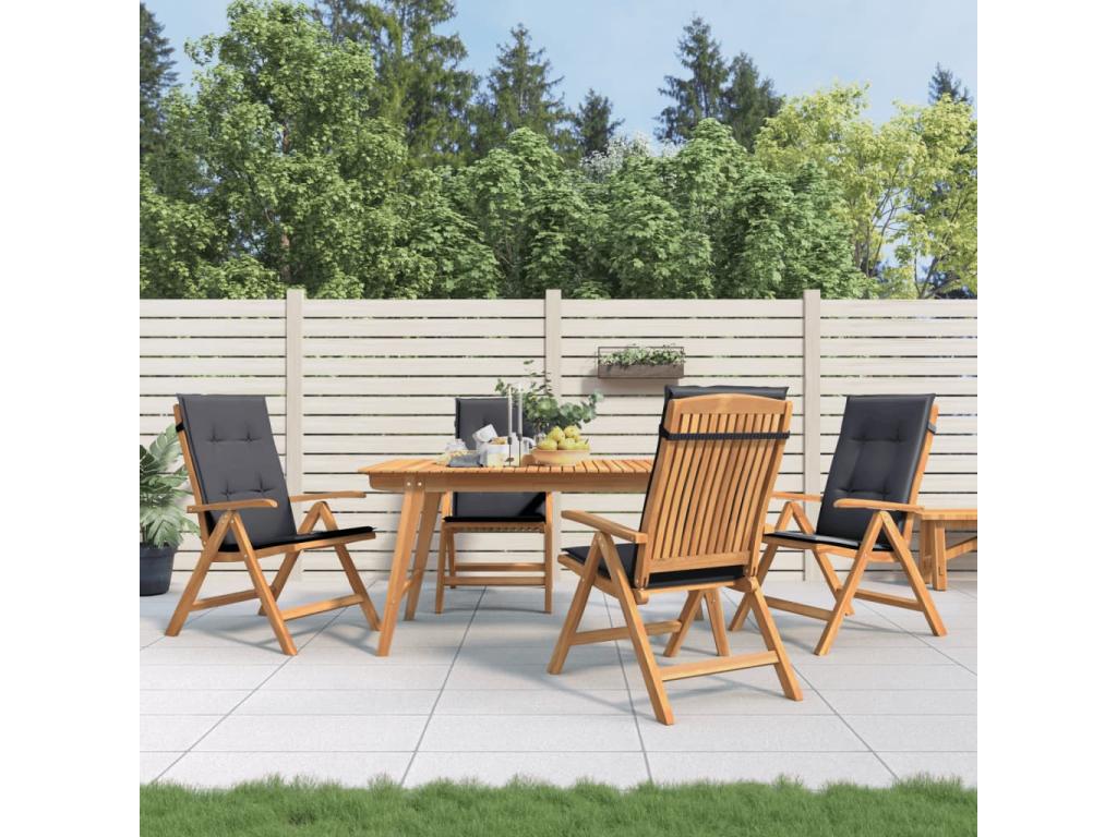 Set of 4 reclining garden chairs and cushions, teak wood WERH92299