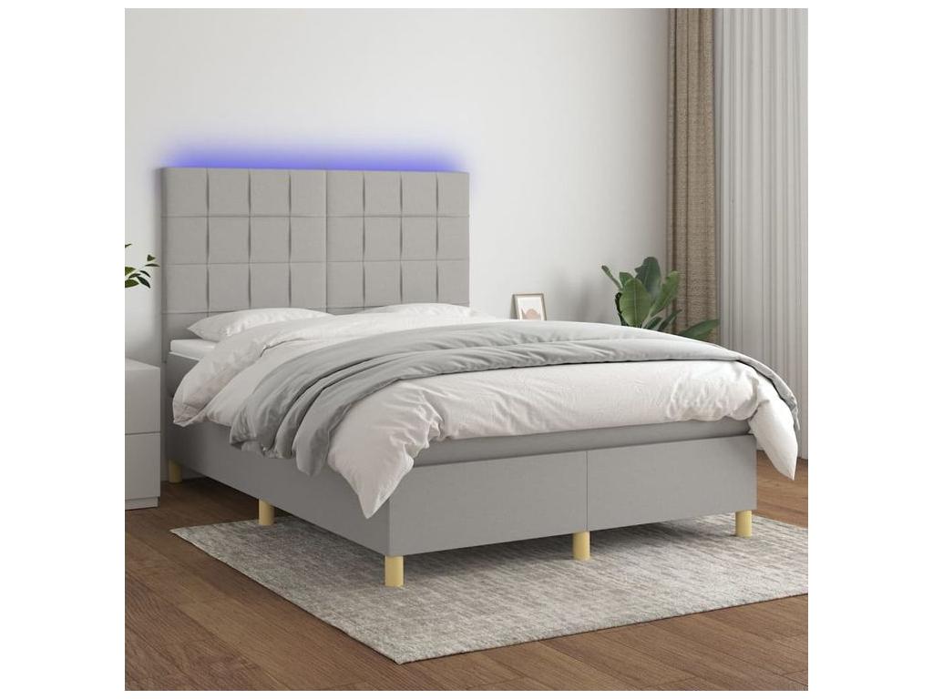 Domopure bed base and mattress with LED, light grey, 140x190 cm, CEQY41673