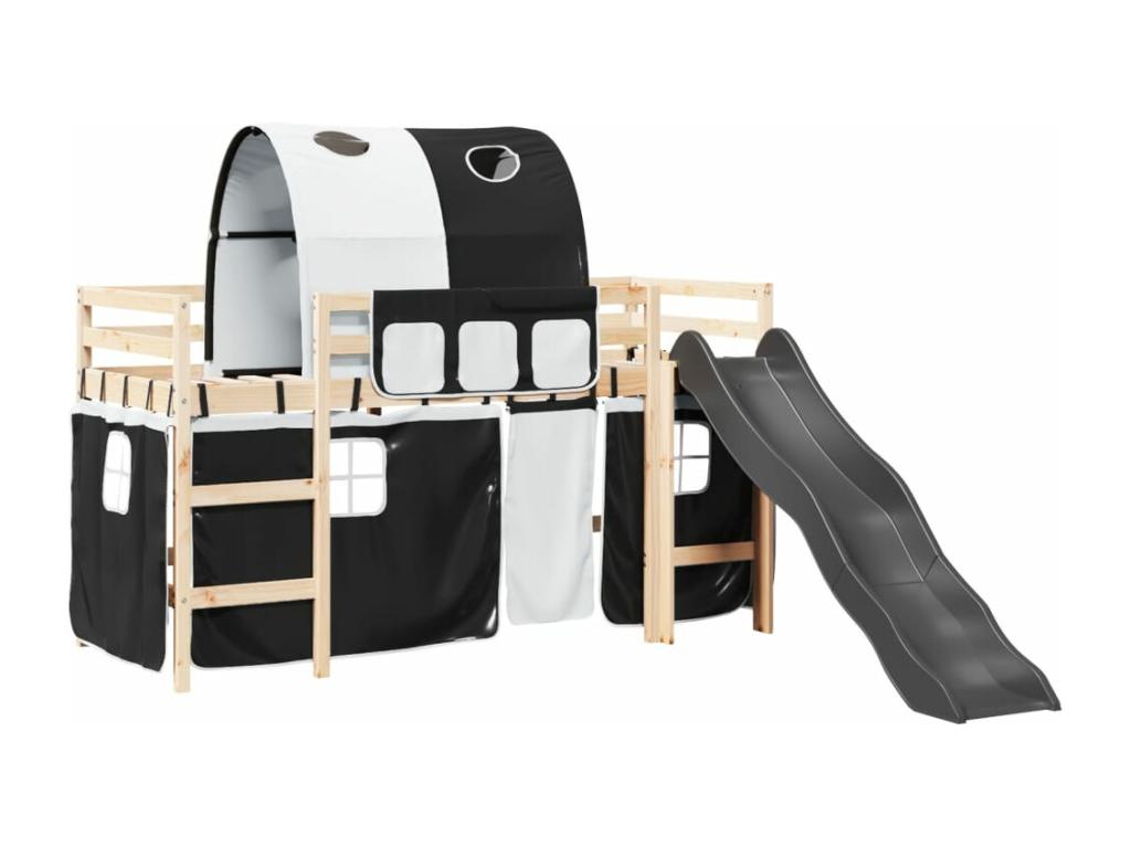 Children's loft bed and tunnel bed, white/black, 90x190 cm, solid pine, XSJZ64499