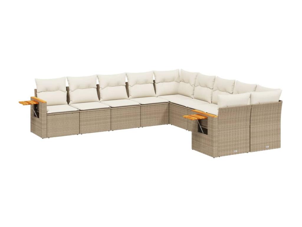 Garden furniture set with cushions, 10 pieces, beige woven resin, JLOW09899