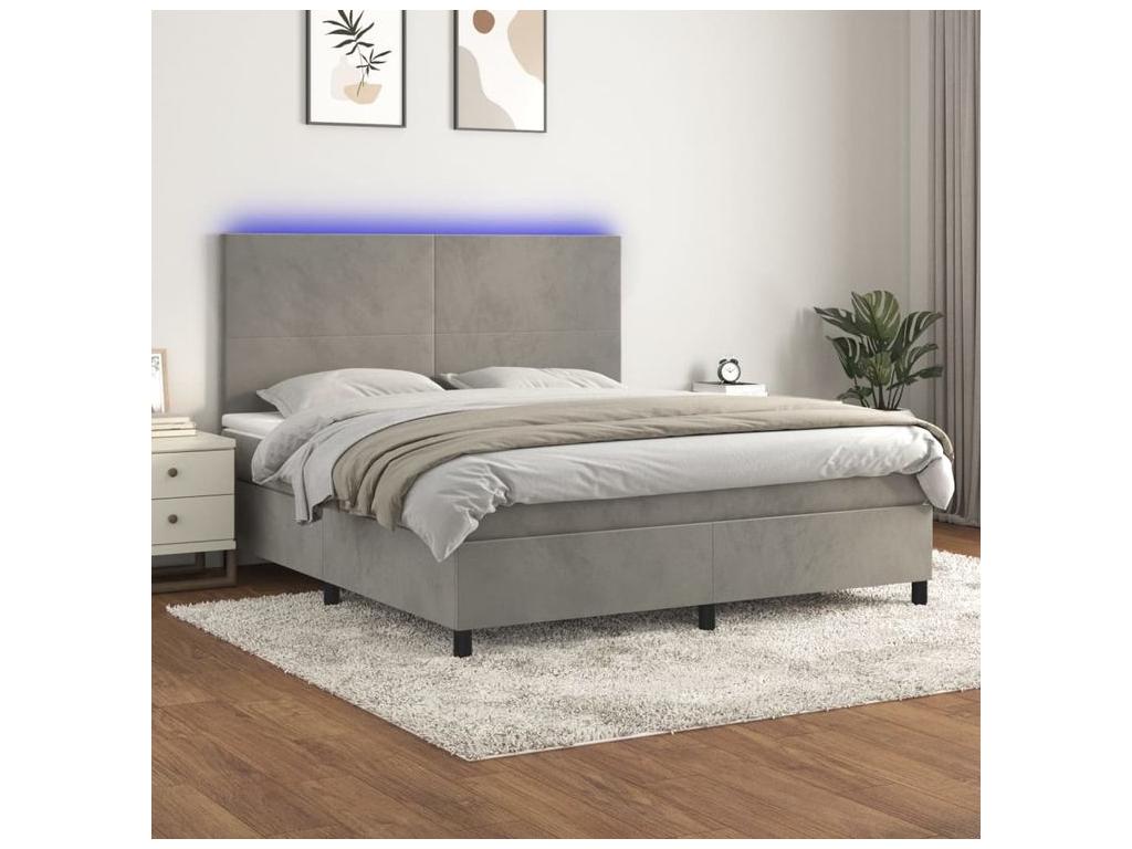 Decohaute bed base with LED mattress, light grey, 160x200 cm, YQHR65074