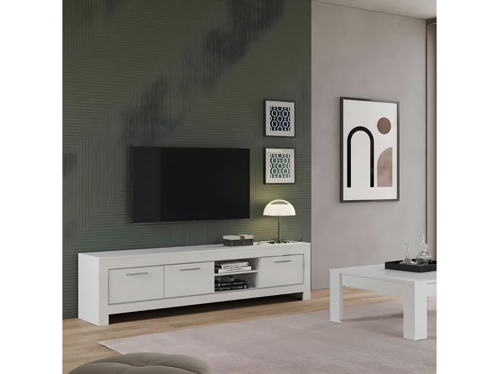 Decohaute - High Gloss White Lacquered Living Room Set TV Stand 2-Door Sideboard Square Coffee Table JDRR00409