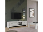 Decohaute - High Gloss White Lacquered Living Room Set TV Stand 2-Door Sideboard Square Coffee Table JDRR00409