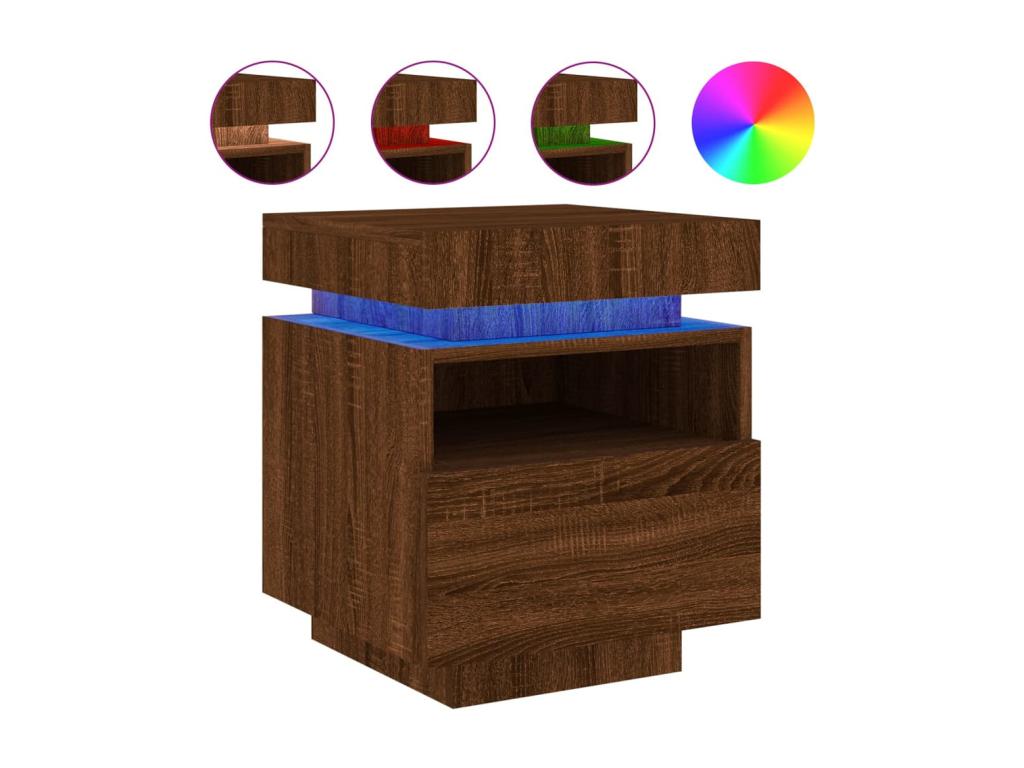 Bedside cabinet with LED lights, brown oak, 40x39x48.5 cm KHRH10927