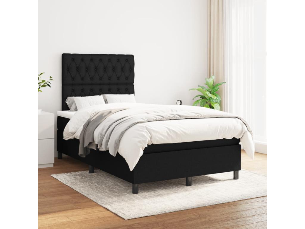 Upholstered bed base with mattress, black, 120x200 cm, fabric, 4 IMHE14375