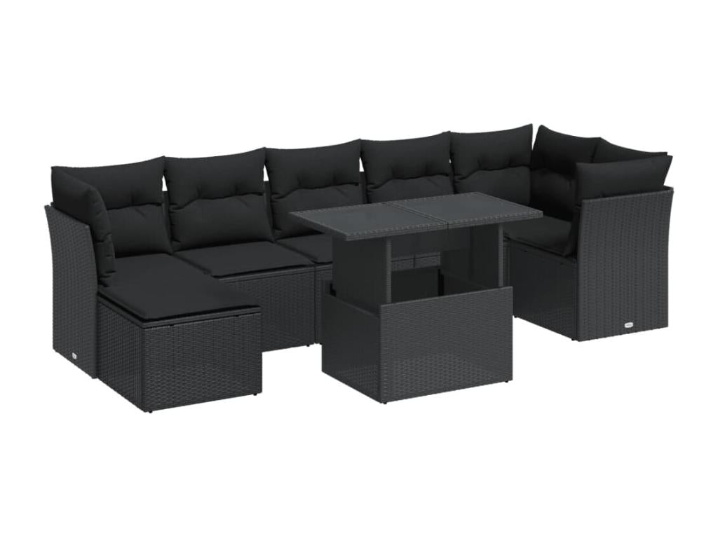 8-piece garden furniture set with cushions, black resin wicker HKSN32957