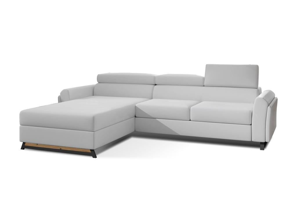 Domopure 300cm KHKG44444 Left-hand corner convertible sofa in light white faux leather with adjustable headrests